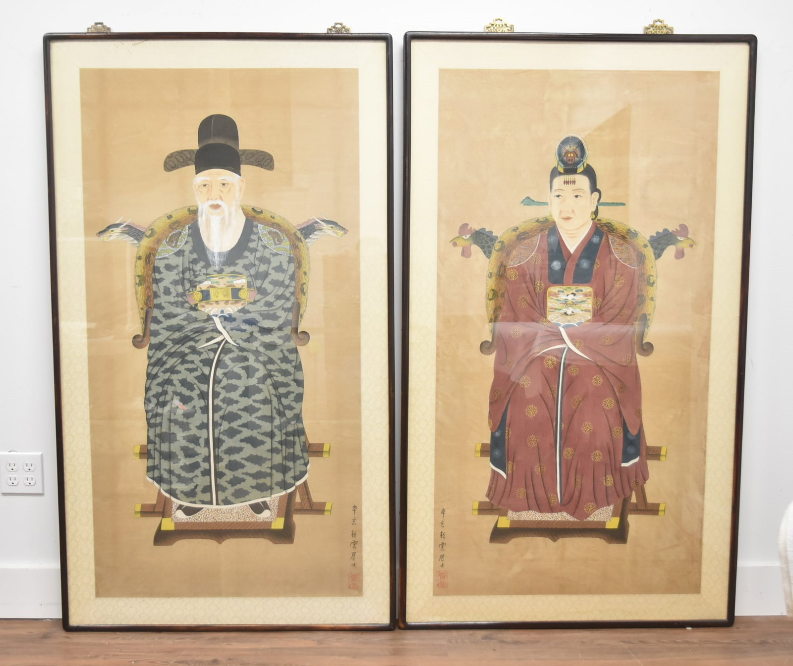 PAIR LARGE CHINESE ANCESTRAL PAINTINGS (1 of 15)