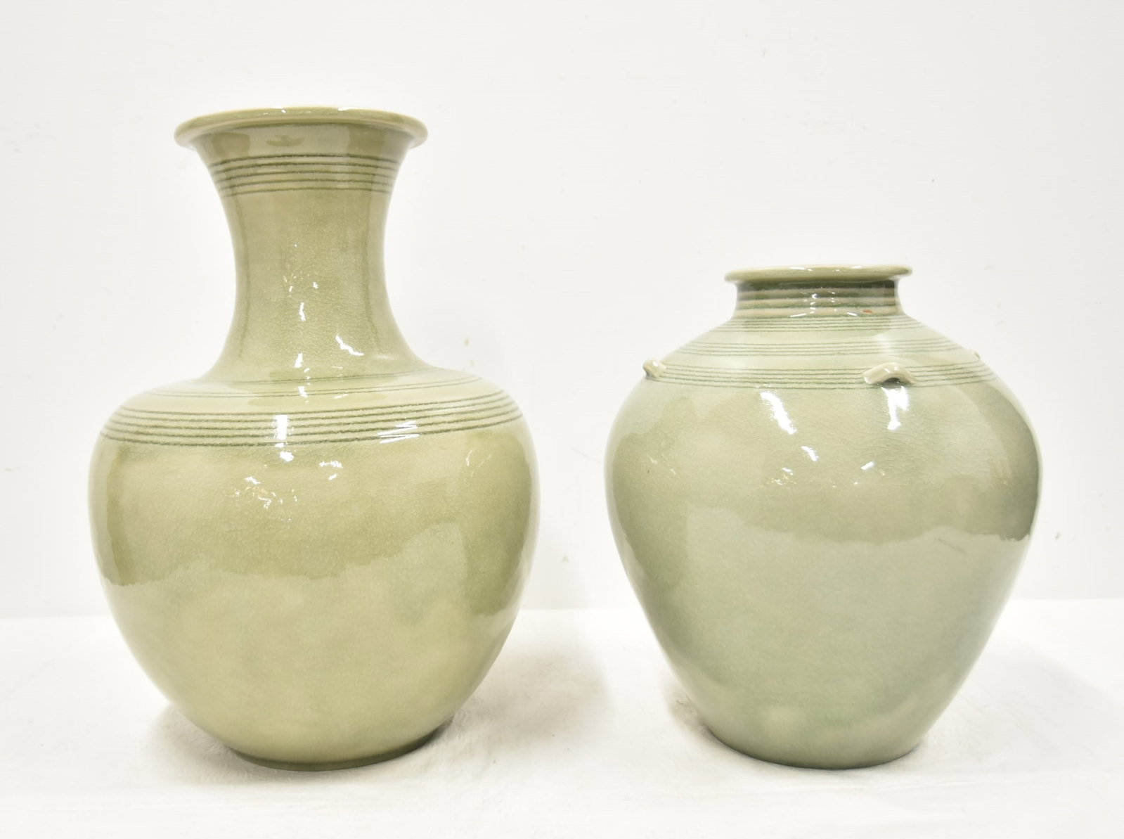 (2) LARGE CHINESE THAI CELEDON VASES (1 of 12)