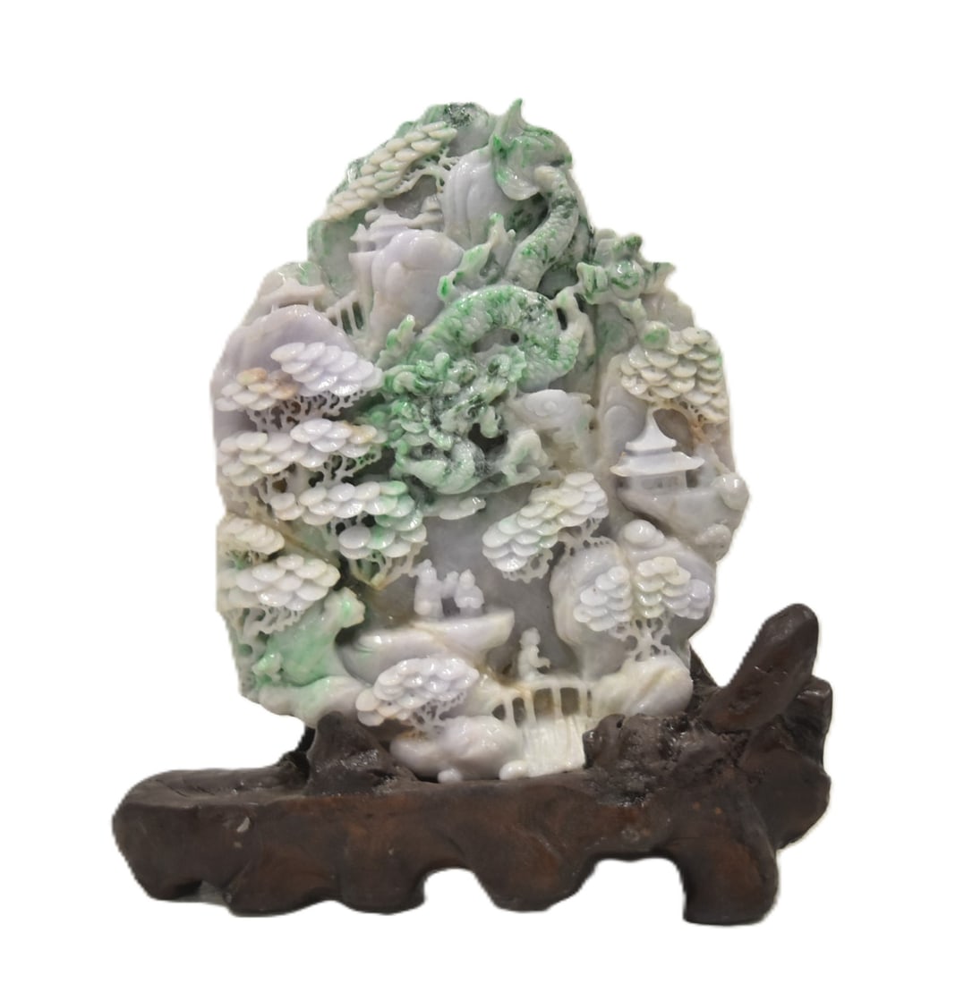 LARGE CHINESE CARVED JADE MOUNTAIN CARVING (1 of 7)