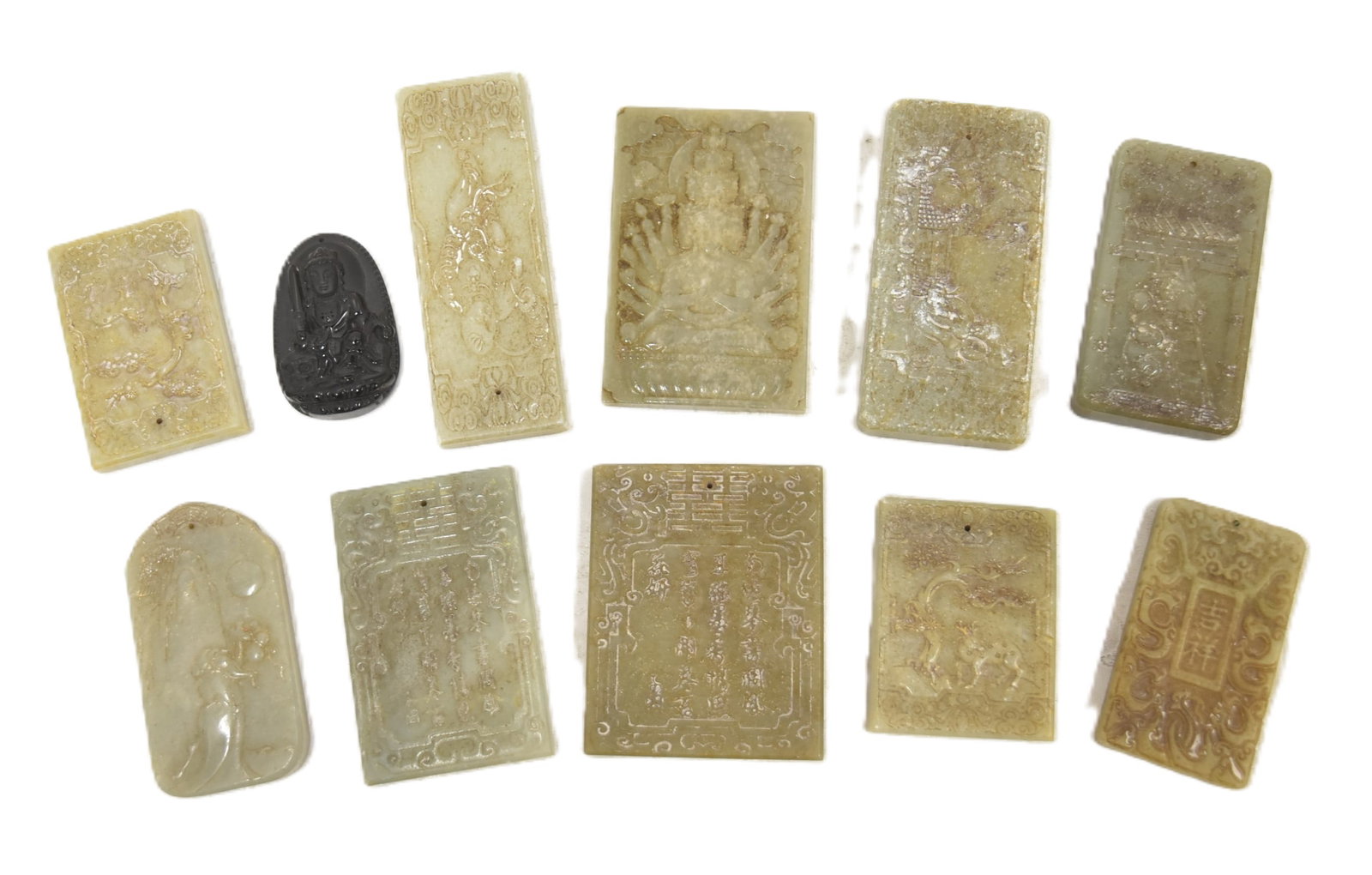 (11) CHINESE CARVED JADE FIGURAL PENDANTS (1 of 12)