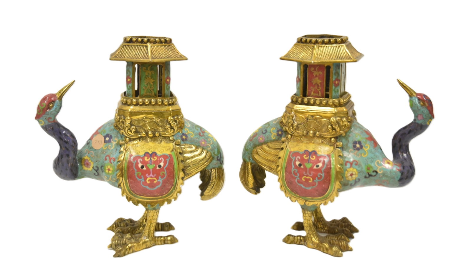 LARGE (Pr) CLOISONNE BIRD INCENSE BURNERS (1 of 13)