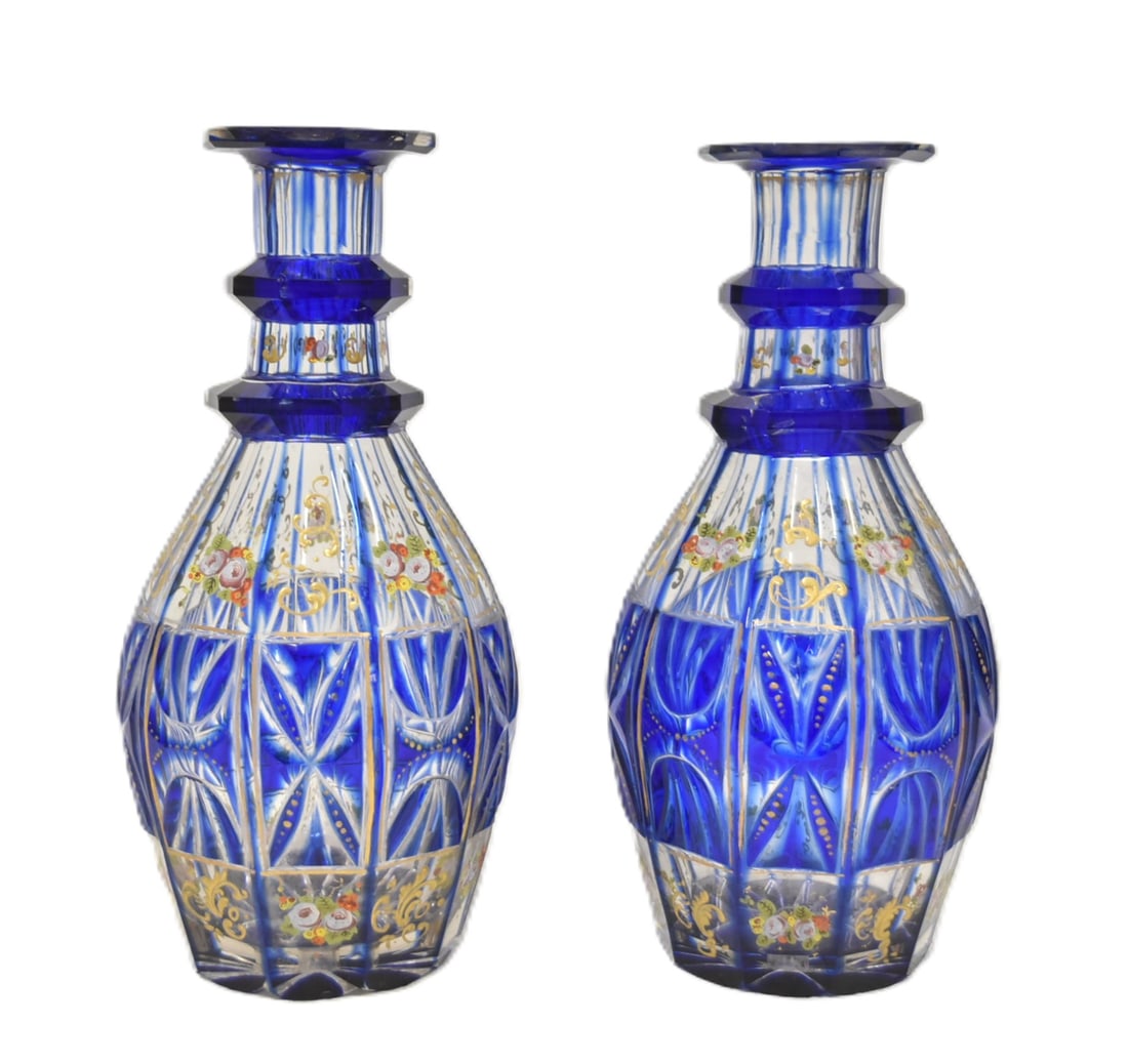 (Pr) ANTIQUE BOHEMIAN BLUE & CLEAR BOTTLES (1 of 9)