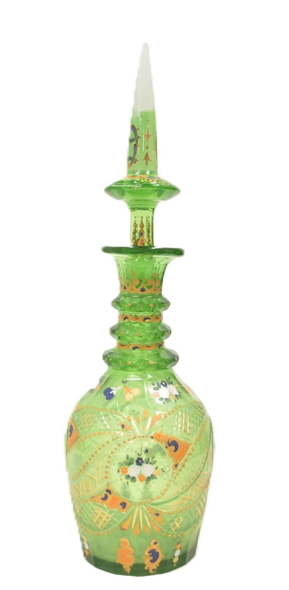 GREEN BOHEMIAN URANIUM GLASS SPIKE DECANTER (1 of 12)