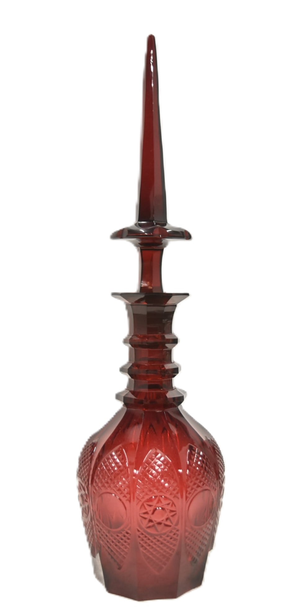 BOHEMIAN RUBY CUT GLASS SPIKE DECANTER (1 of 10)