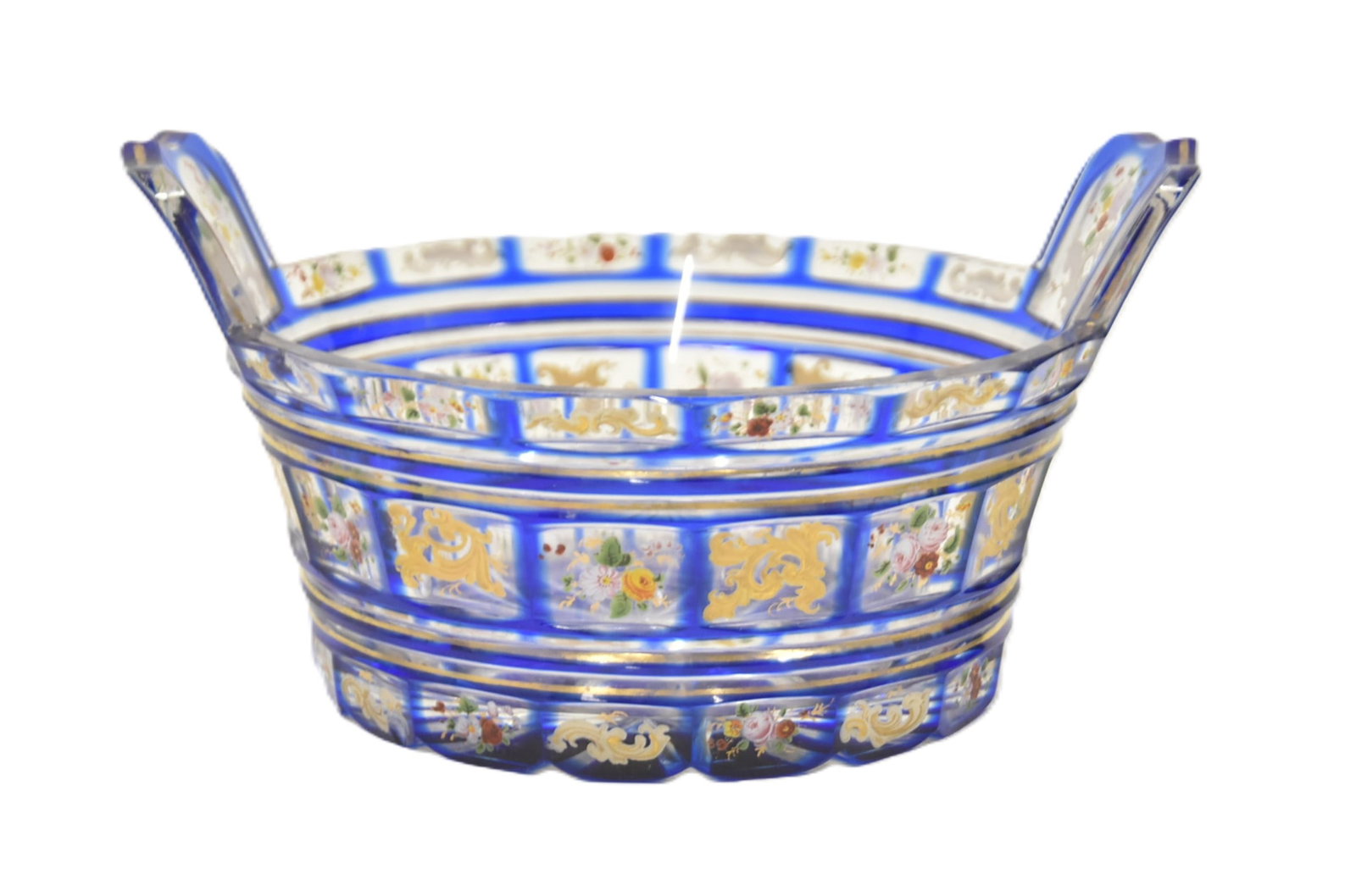 BLUE BOHEMIAN ENAMELED GLASS BOWL (1 of 9)