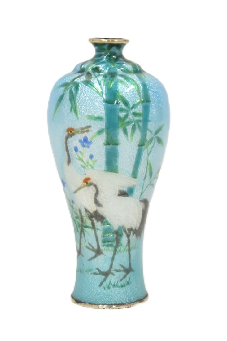 JAPANESE BLUE CLOISONNE CRANE VASE (1 of 8)