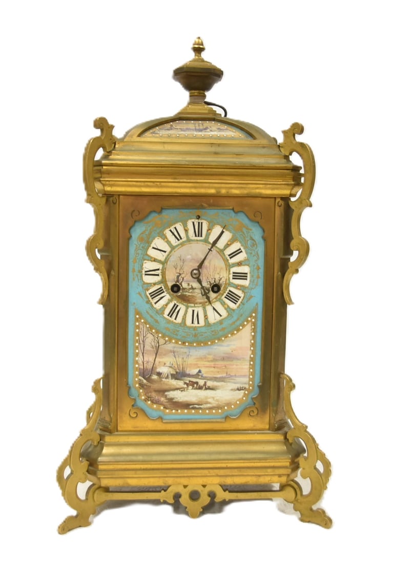 FRENCH BRONZE & SEVRES MANTEL CLOCK (1 of 10)
