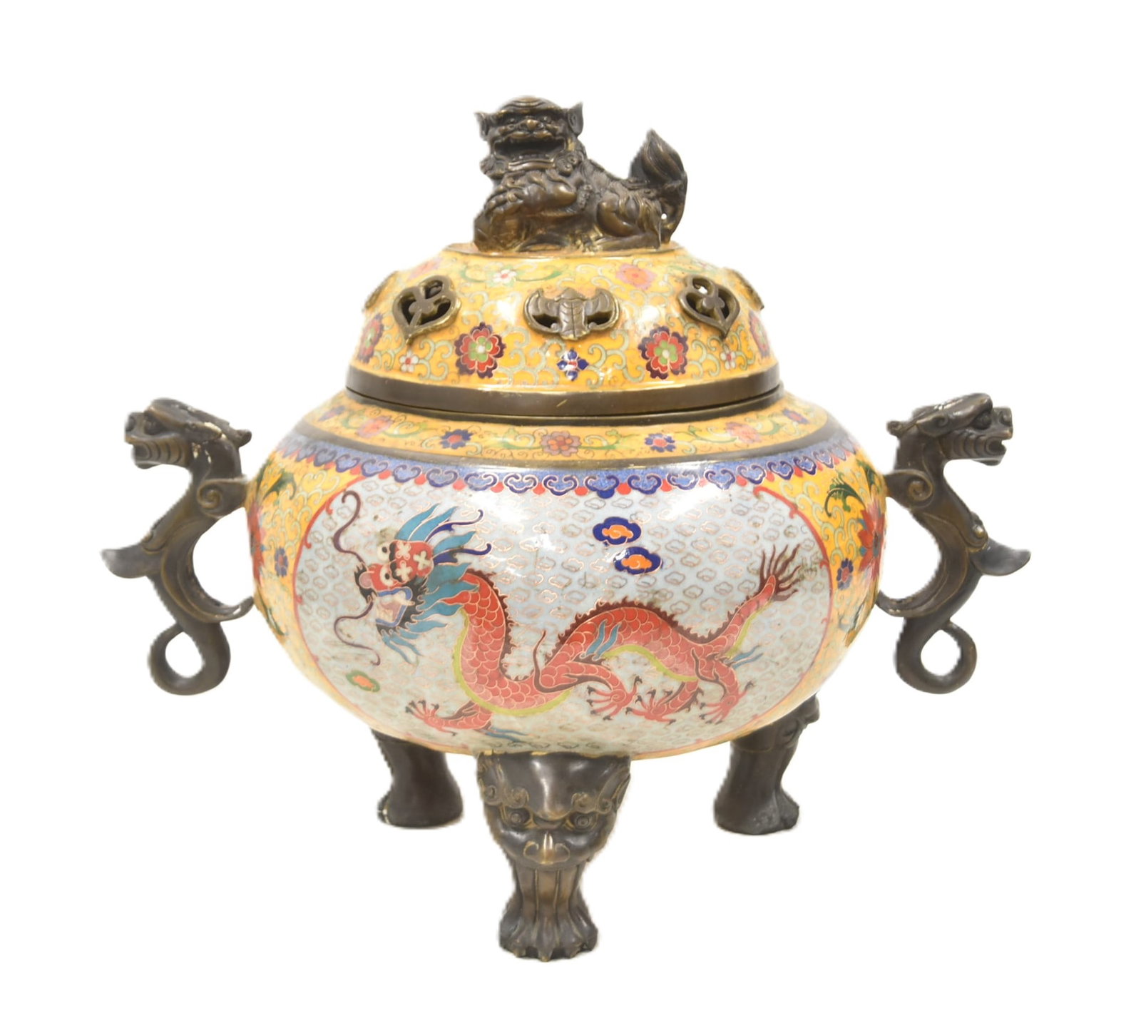 LARGE CHINESE CLOISONNE ENAMEL INCENSE BURNER (1 of 13)