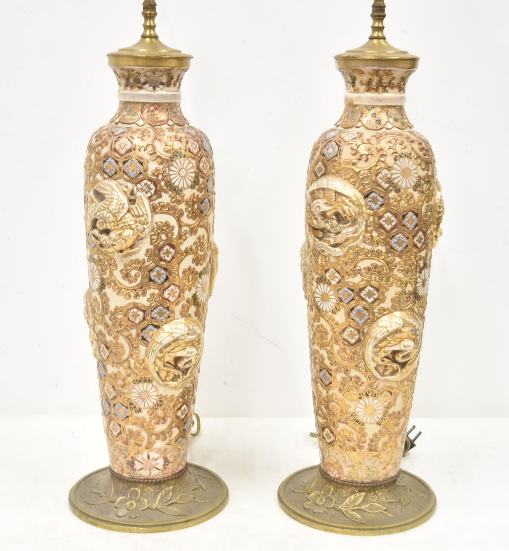 (Pr) SATSUMA RAISED RELIED VASE LAMPS (1 of 12)