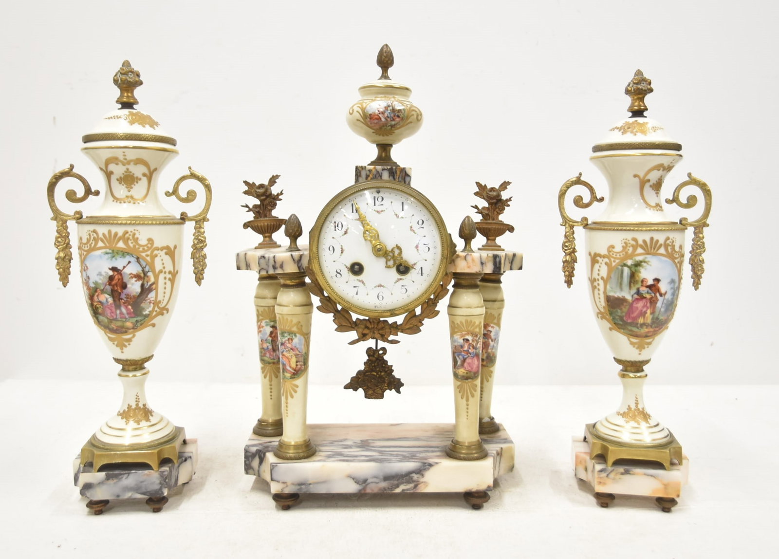 (3)pc SEVRES STYLE CLOCK SET (1 of 7)