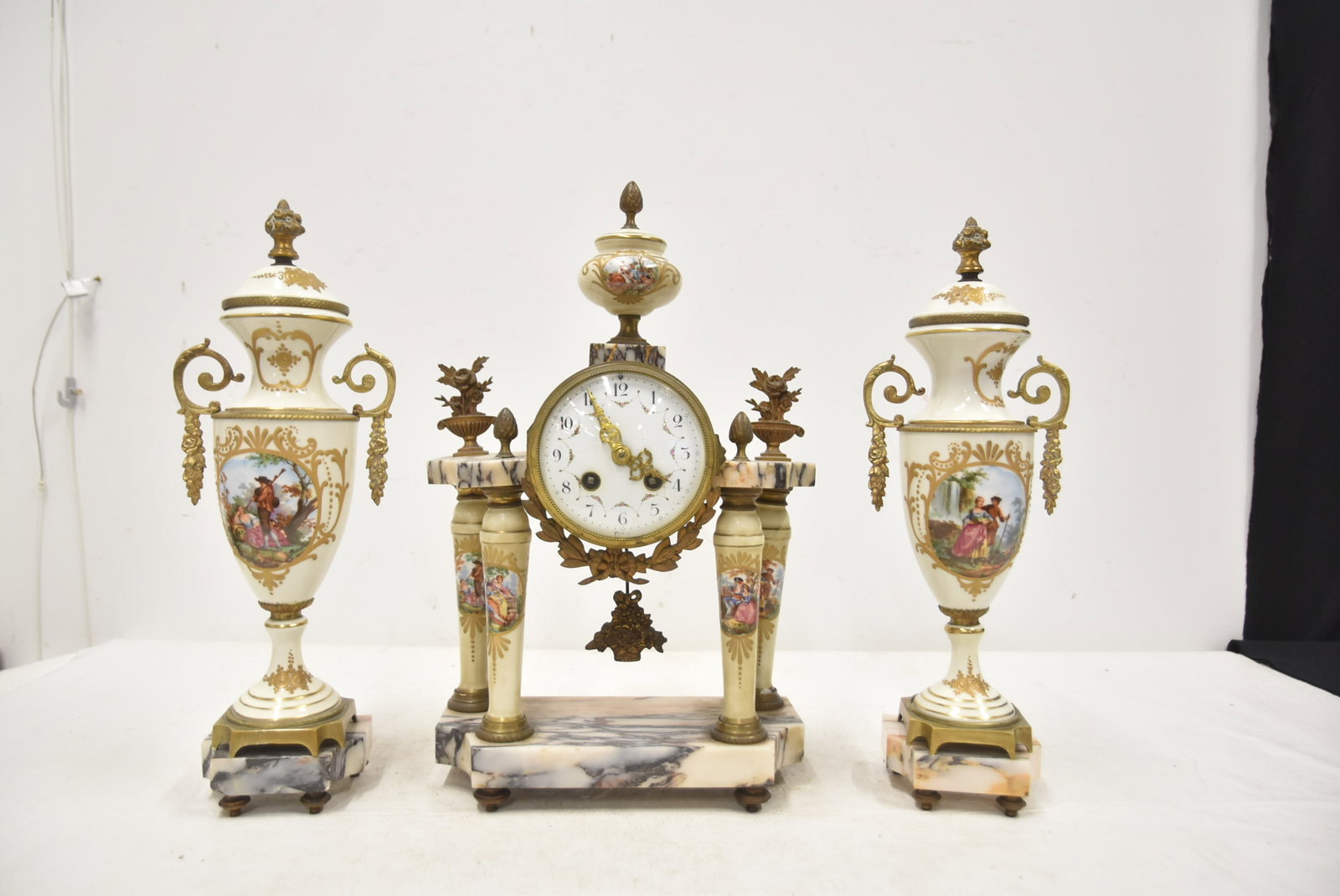 (3)pc SEVRES STYLE CLOCK SET - 2