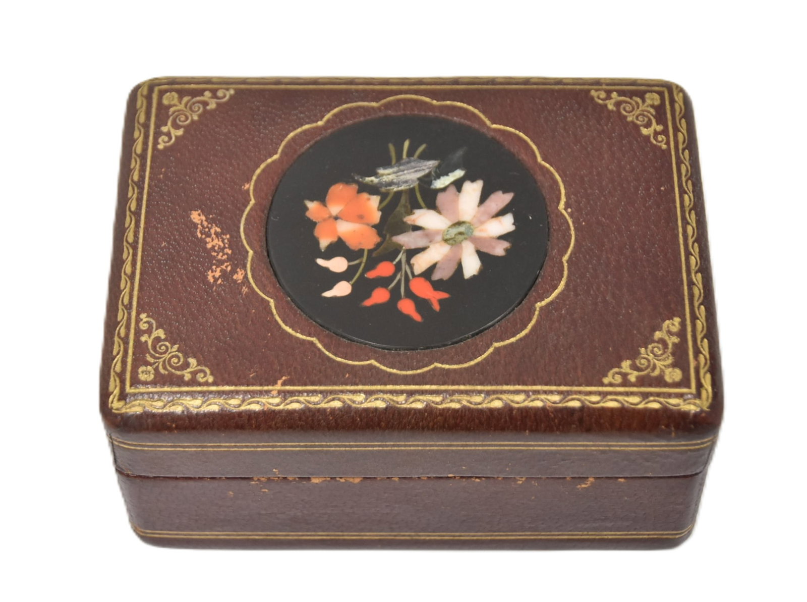ANTIQUE PIETRA DURA & LEATHER BOX (1 of 5)