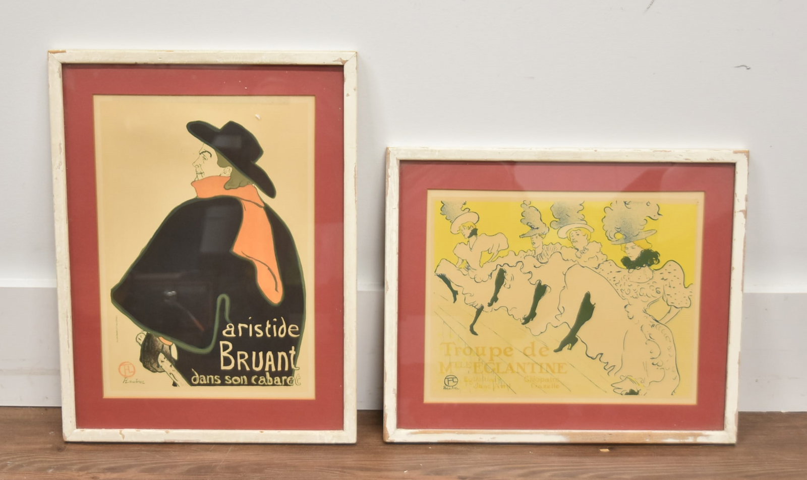 (2) TOULOUSE LAUTREC LITHOGRAPH POSTERS: Henri de Toulouse-Lautrec "ARISTIDE BRUANT DANS SON CABERET" LITHOGRAPH PRINT / "TROUPE de MADAMOISELLE EGLANTINE" LITHOGRAPH PRINT 12" x 15 1/2" OVERALL