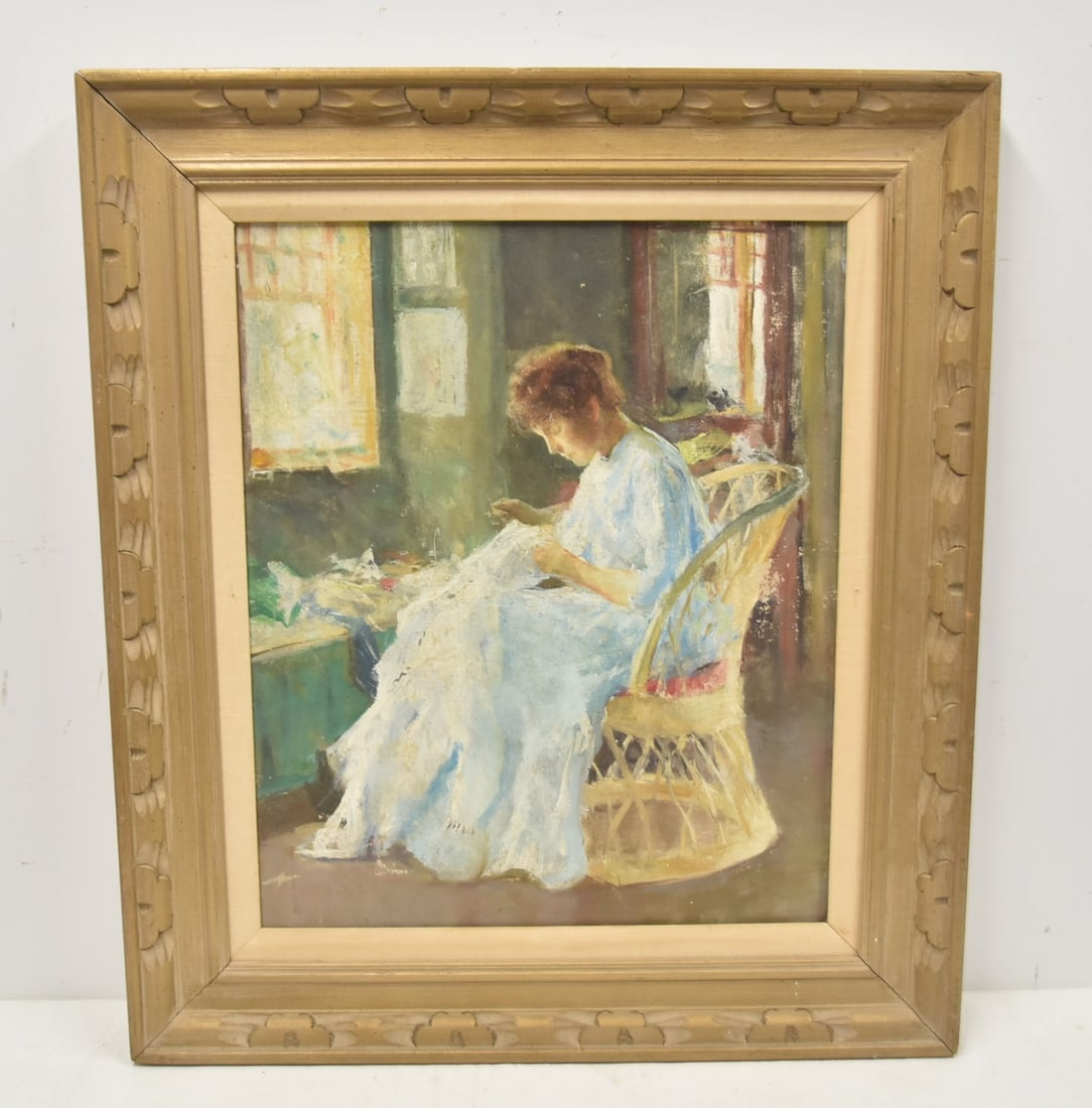 OIL ON CANVAS WOMAN SEWING (1 of 11)