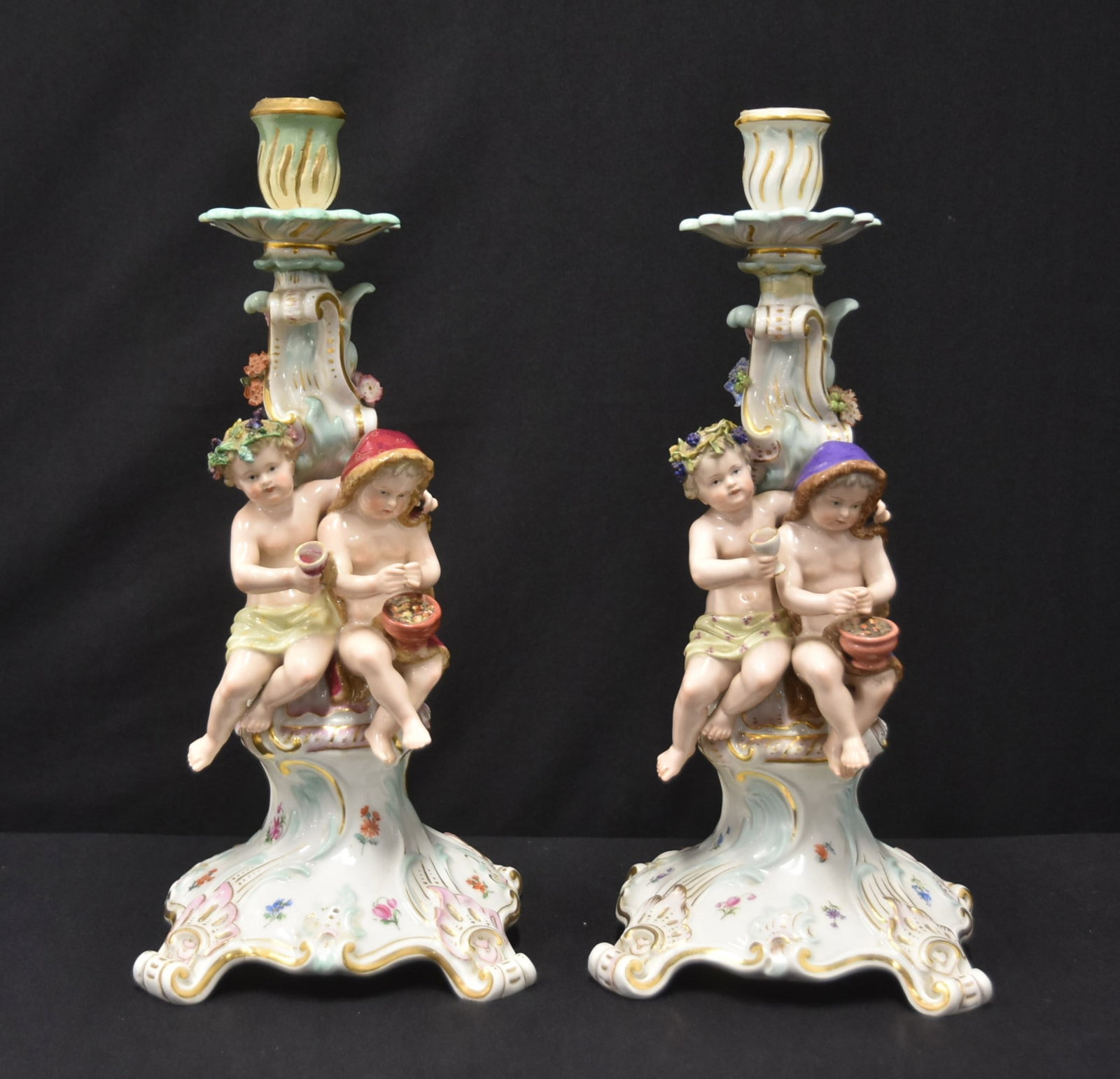 (Pr) MEISSEN SEASONS PUTTI CANDLESTICKS ; E 129 (1 of 20)