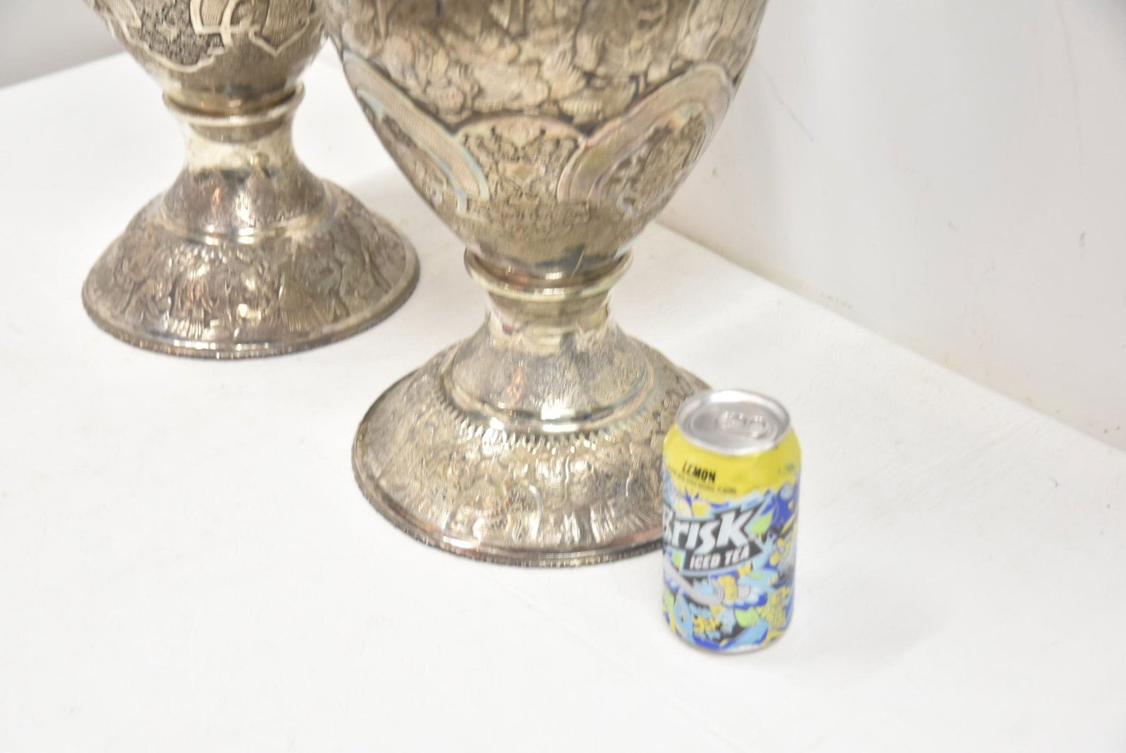PAIR PALATIAL PERSIAN SILVER REPOUSSE VASES - 11