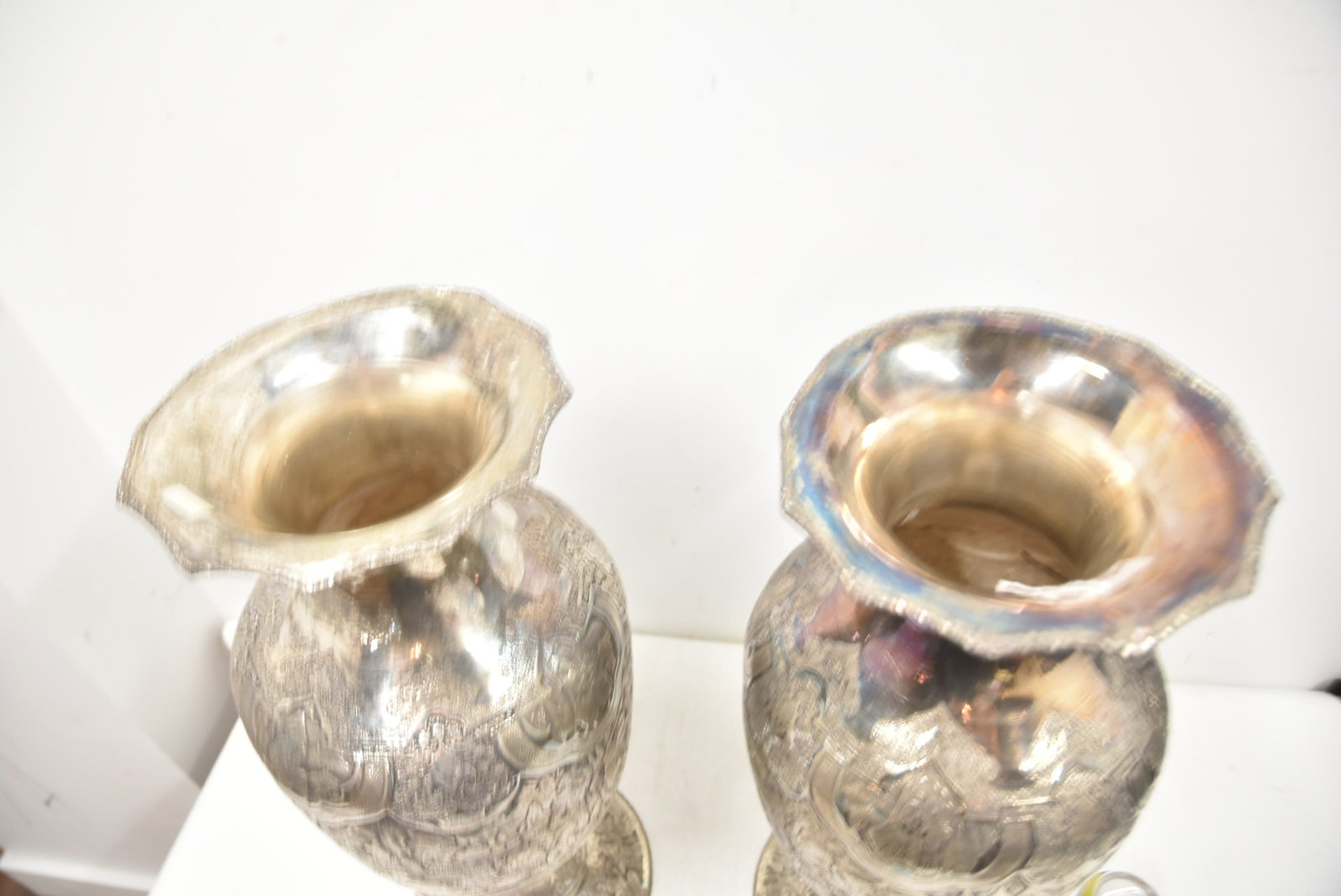 PAIR PALATIAL PERSIAN SILVER REPOUSSE VASES - 15