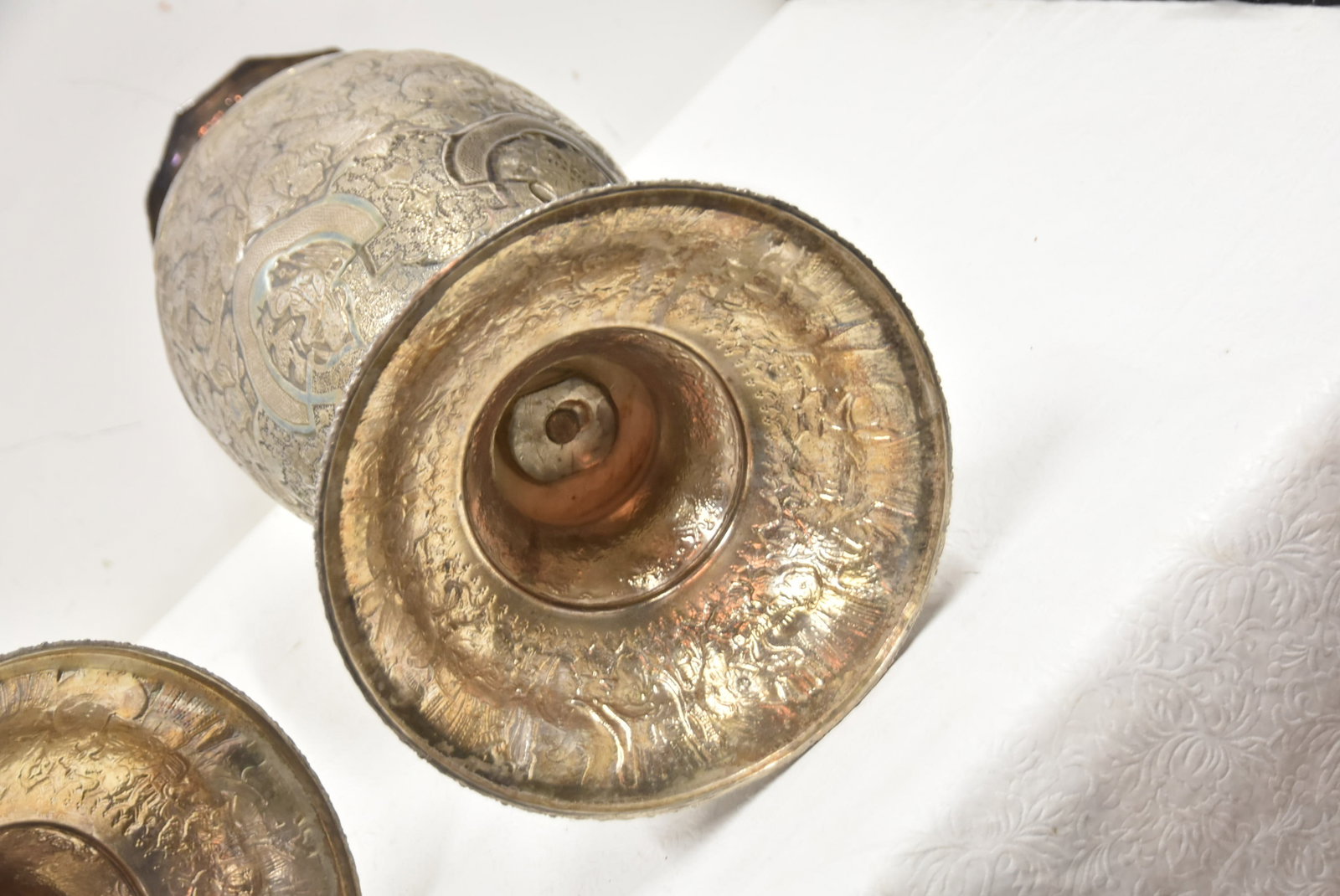 PAIR PALATIAL PERSIAN SILVER REPOUSSE VASES - 16