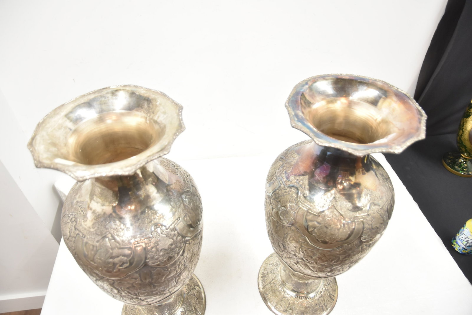 PAIR PALATIAL PERSIAN SILVER REPOUSSE VASES - 19