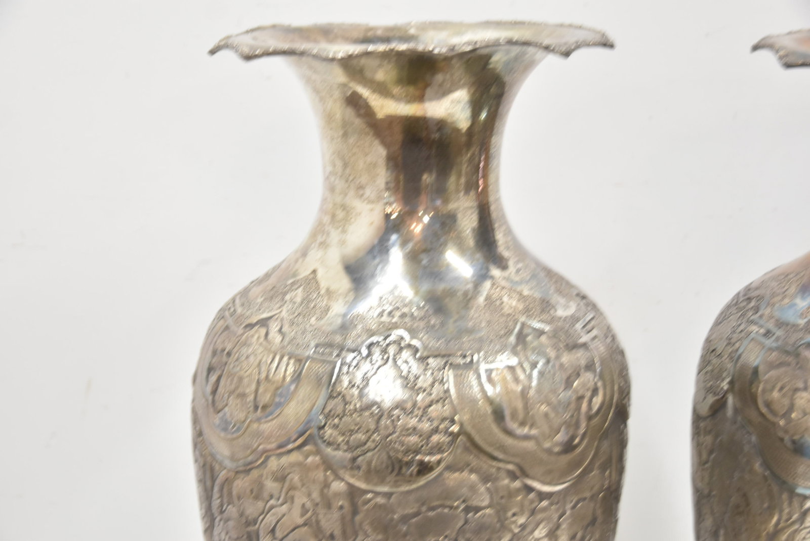 PAIR PALATIAL PERSIAN SILVER REPOUSSE VASES - 5