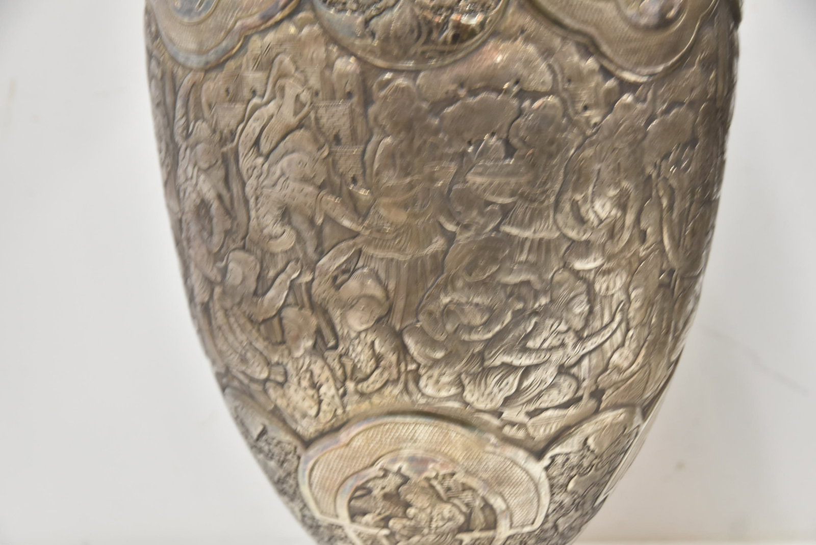 PAIR PALATIAL PERSIAN SILVER REPOUSSE VASES - 7
