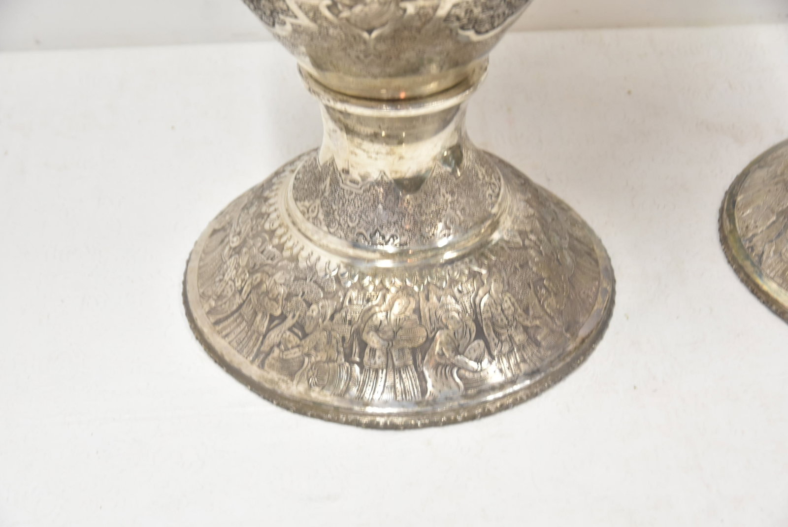 PAIR PALATIAL PERSIAN SILVER REPOUSSE VASES - 8