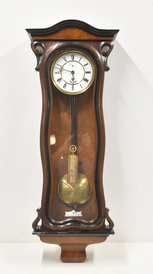 ANTIQUE ART NOUVEAU VIENNA REGULATOR: ANTIQUE ART NOUVEAU VIENNA REGULATOR SINGLE WEIGHT DRIVEN MOVEMENT - 15" x 6" x 39"