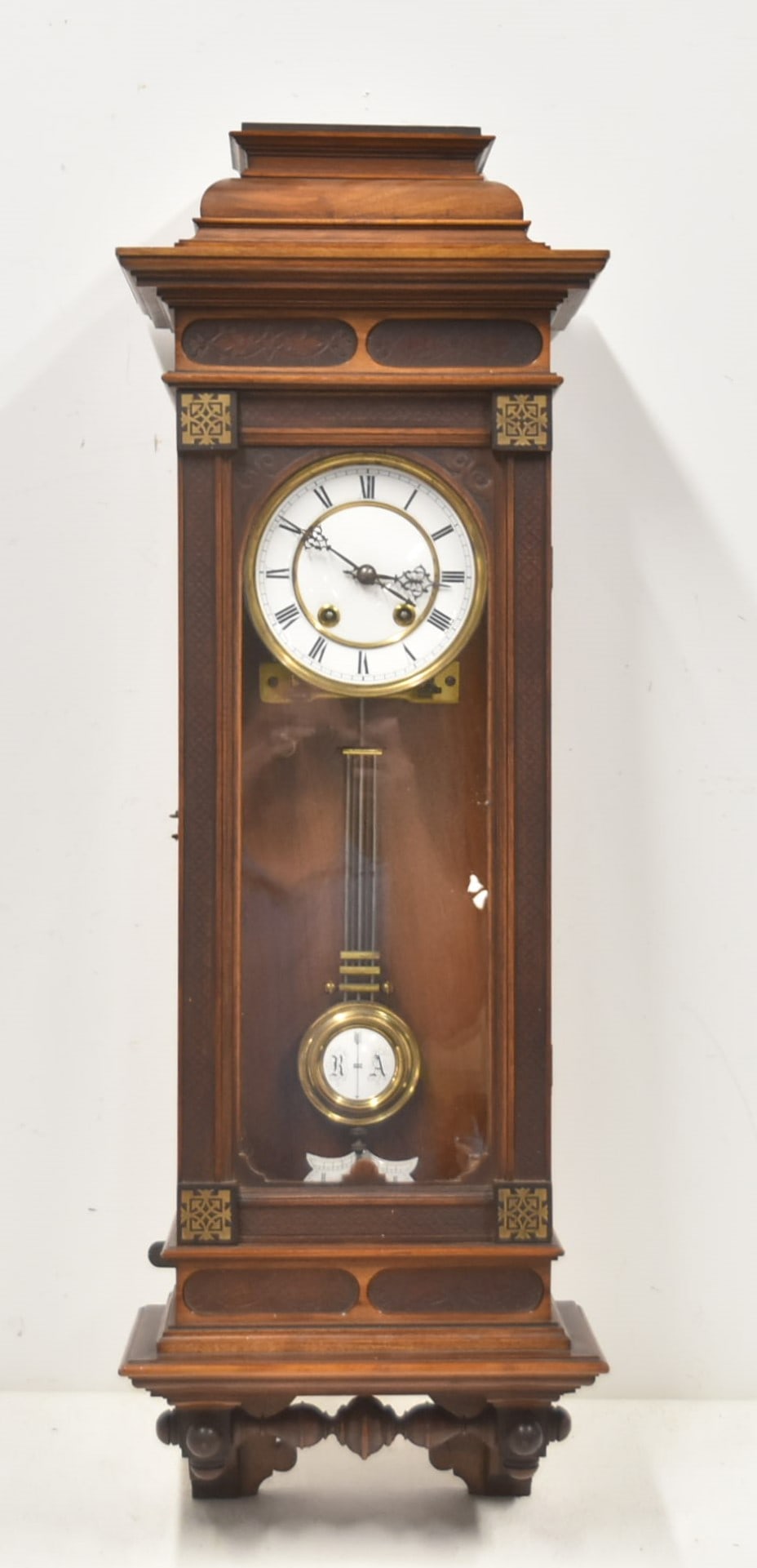 GERMAN AESTHETIC STYLE VIENNA REGULATOR: GERMAN AESTHETIC STYLE VIENNA WALL REGULATOR - 11 1/2" x 6" x 30"