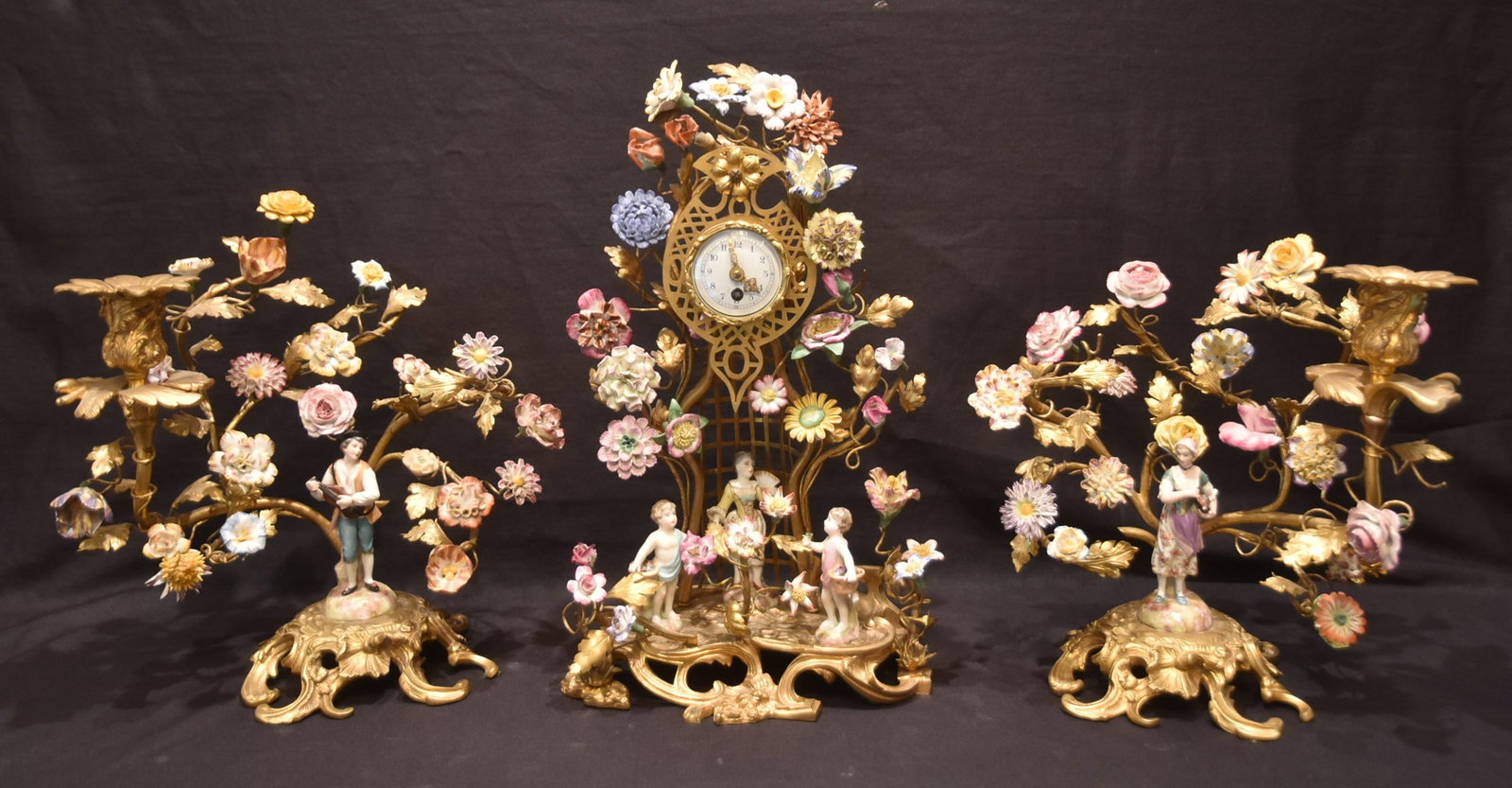 (3)pc FRENCH BRONZE & PORCELAIN CLOCK SET (1 of 20)