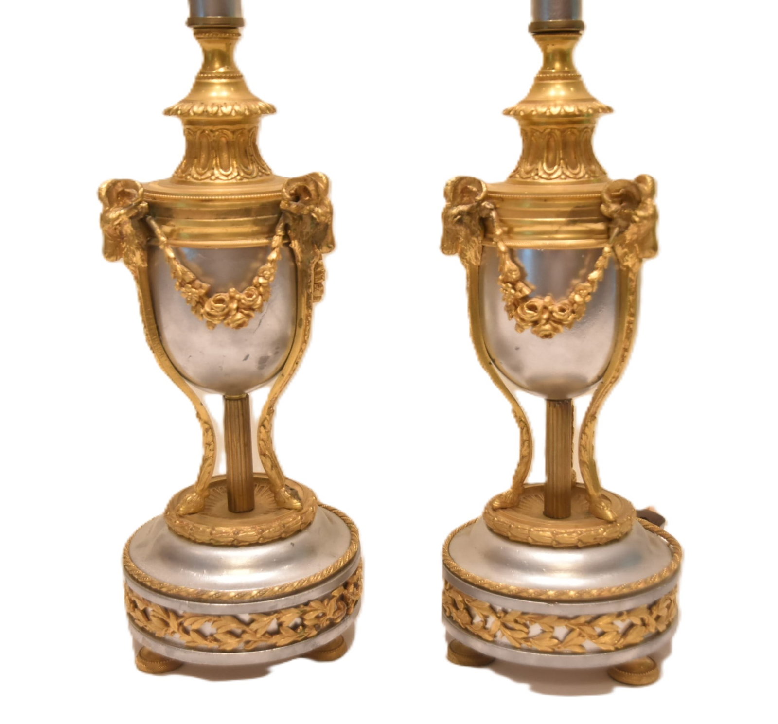 (Pr) FRENCH LXVI SILVER GILT MARBLE & BRONZE LAMPS (1 of 9)