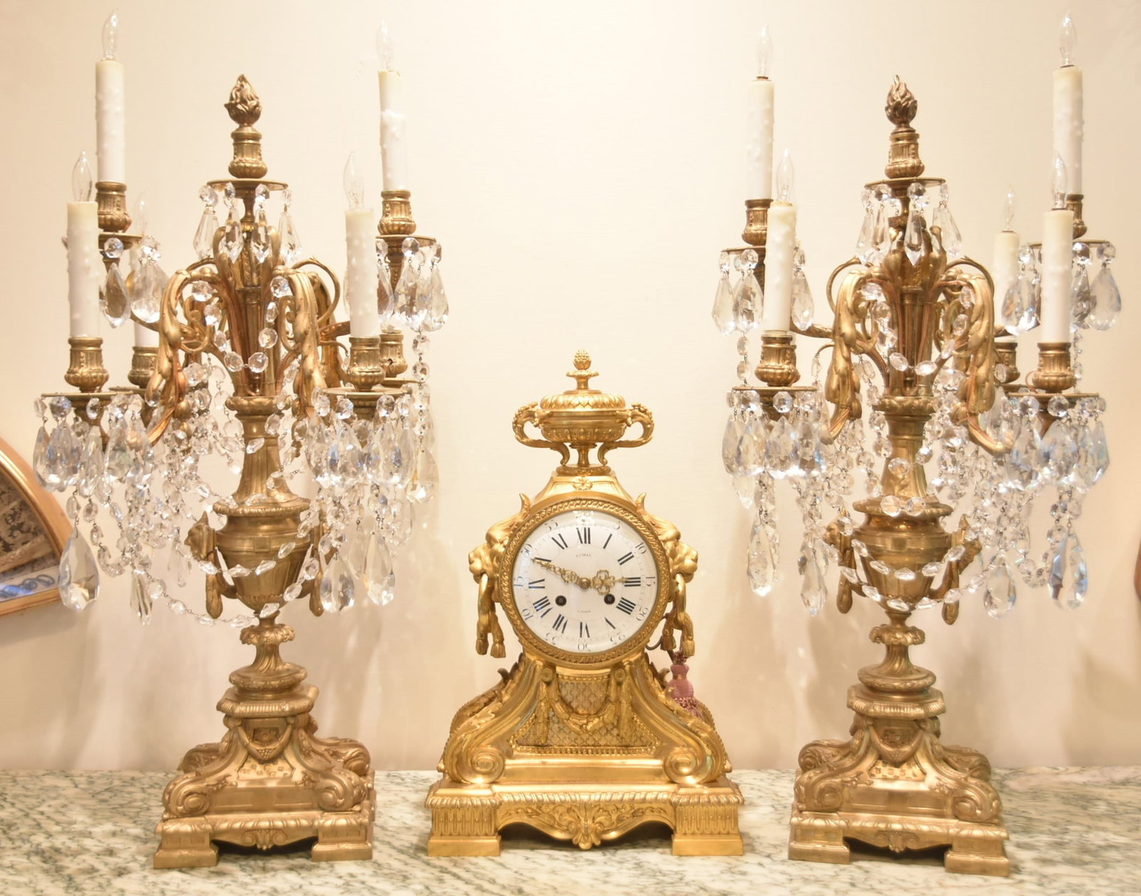 (3)pc LARGE FRENCH BRONZE CLOCK SET (1 of 20)