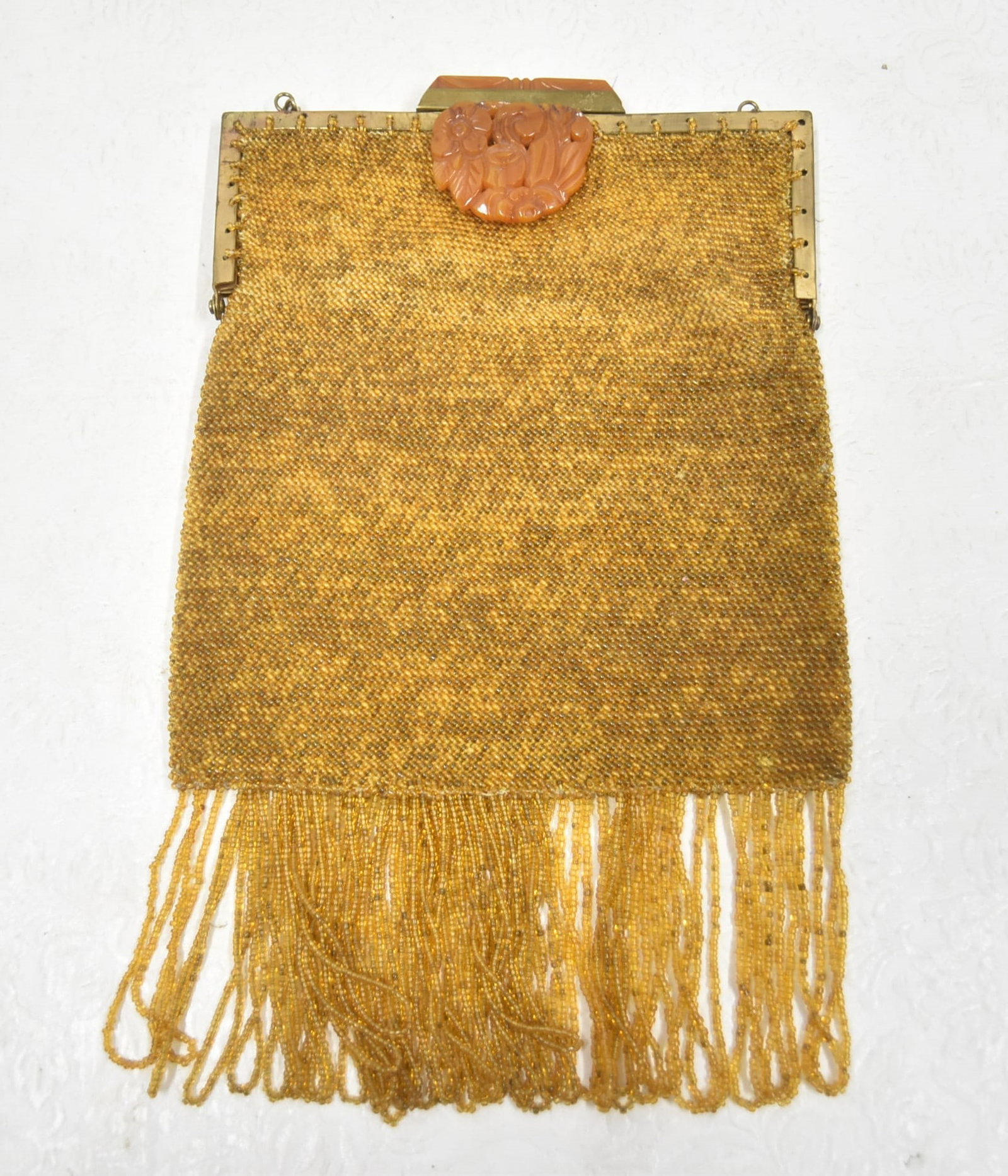 ANTIQUE ART DECO AMBER & GOLD BEADED FLAPPER PURSE (1 of 8)