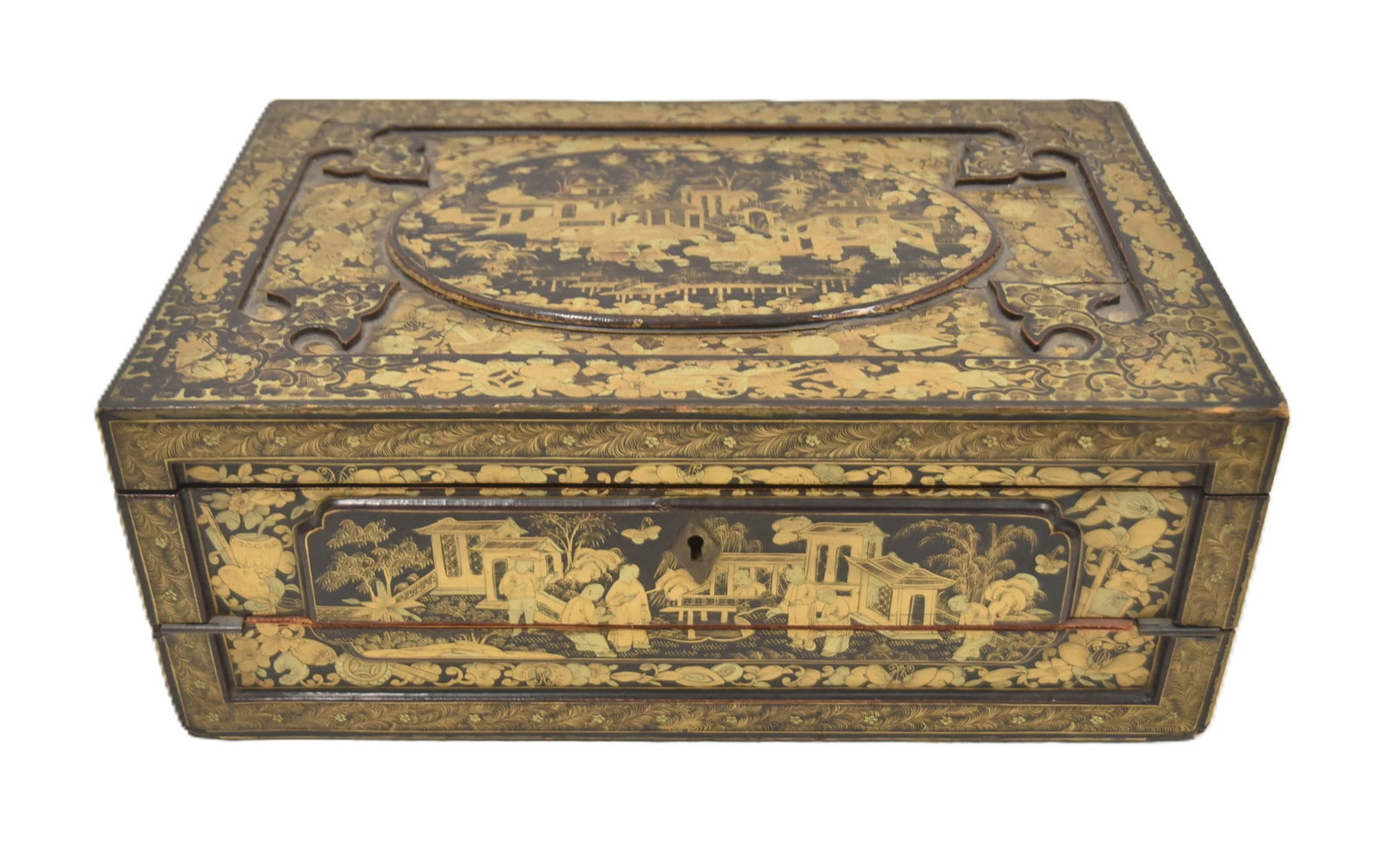 CHINESE EXPORT BLACK & GOLD LACQUER LAP DESK (1 of 16)