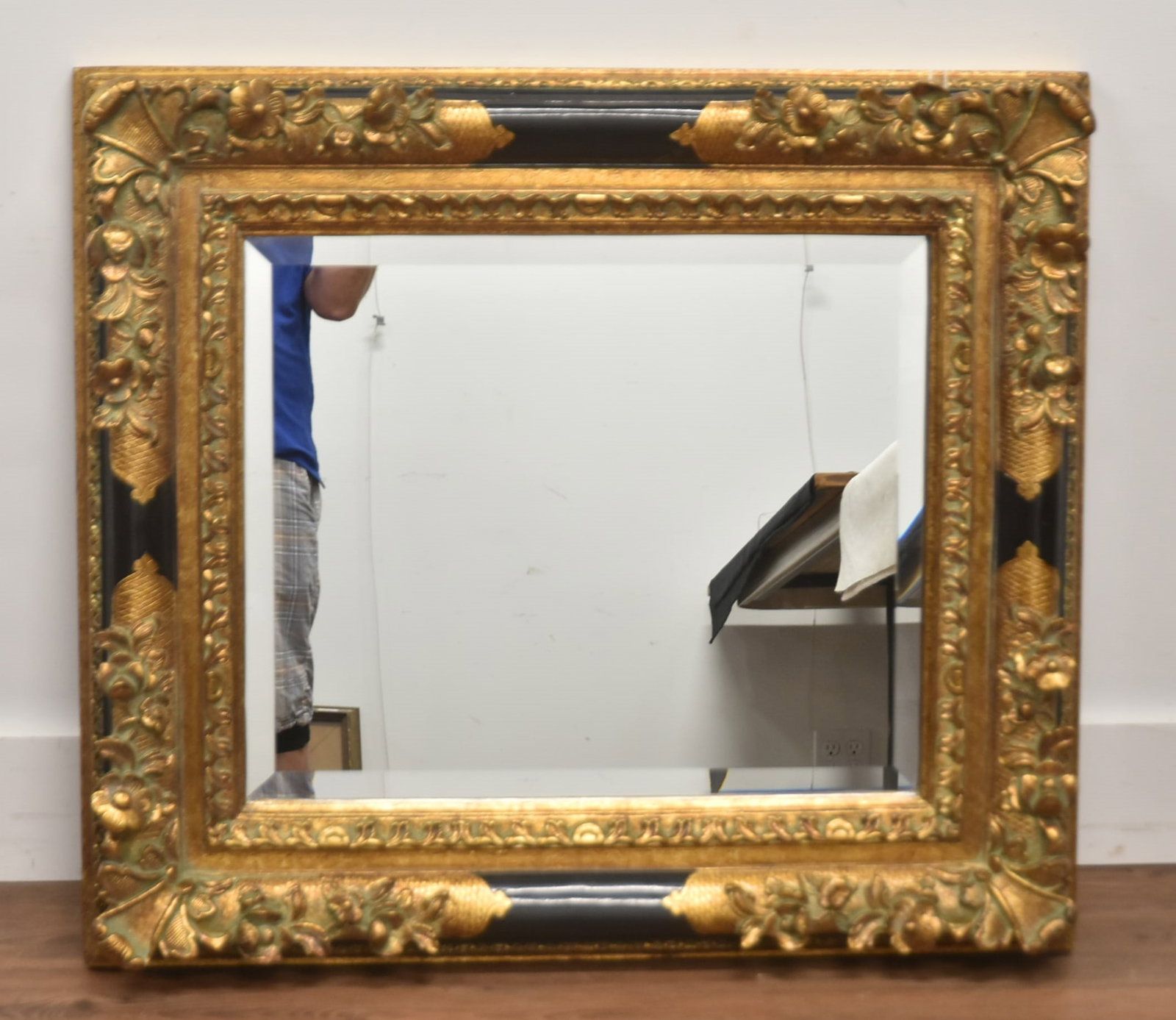 DECORATIVE BLACK & GOLD BEVELED MIRROR (1 of 10)