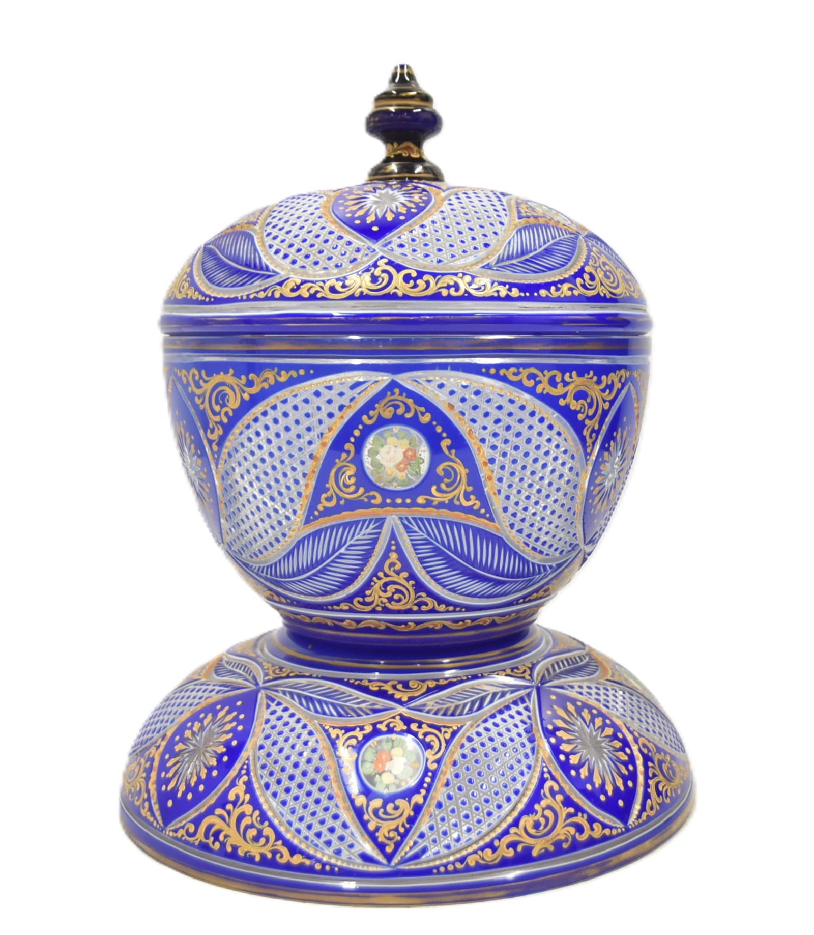 VERY LARGE BOHEMIAN OVERLAY COVERED PUNCH BOWL (1 of 14)