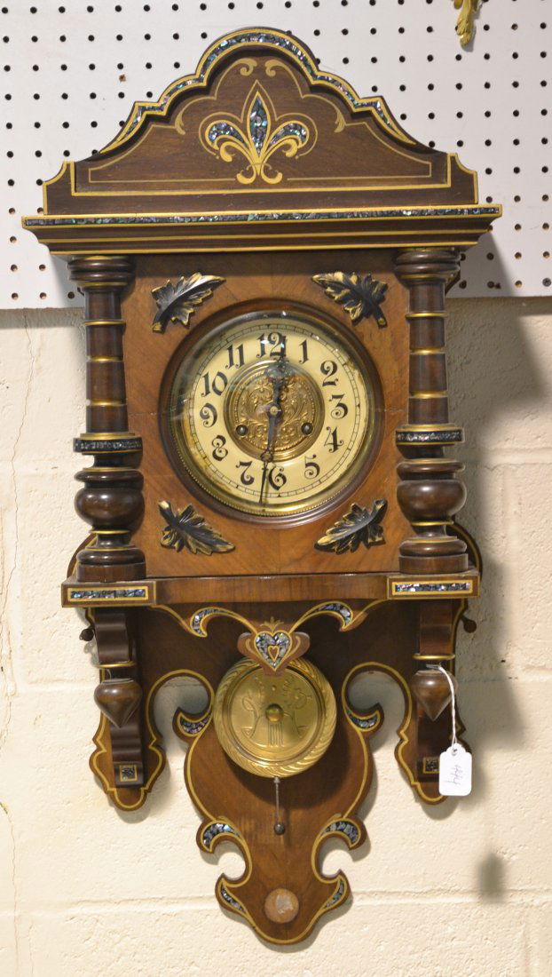 GERMAN MOTHER OF PEARL INLAID FREE SWINGER: REGULATOR WALL CLOCK