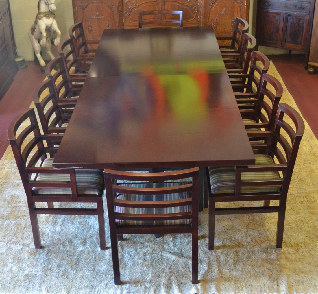 CONTEMPORARY DINING ROOM - CONFERENCE TABLE: WITH (12) ARM CHAIRS - TABLE IS 10'6" x 4' x 2' 5" (TABLE HAS SCRATCH