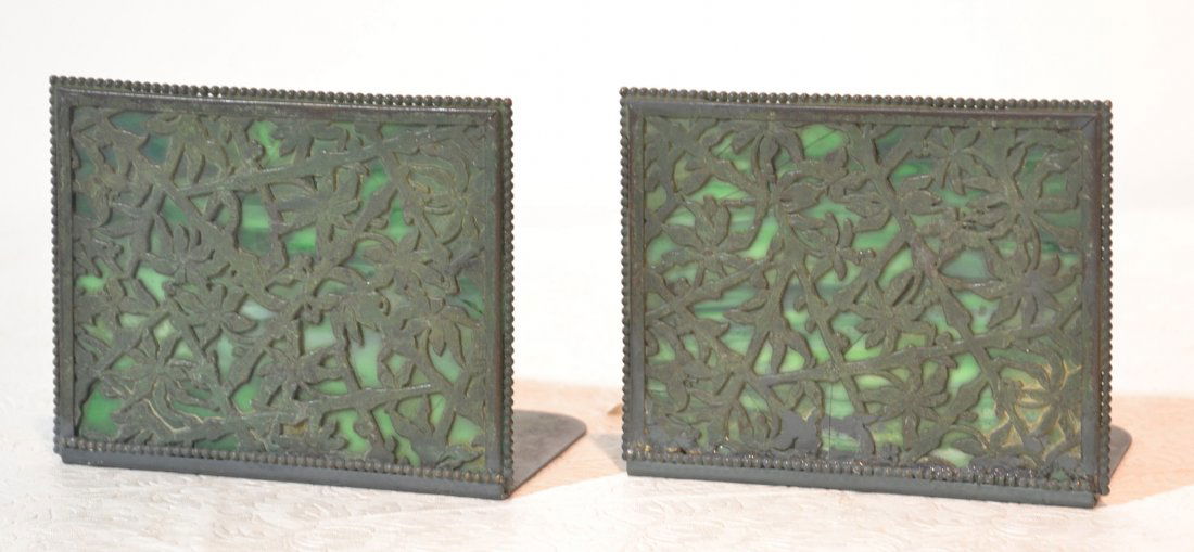 (Pr) APOLLO STUDIOS BRONZE & SLAG GLASS BOOKENDS: 5 1/4" x 4 1/2" (ONE SIDE GLUED)