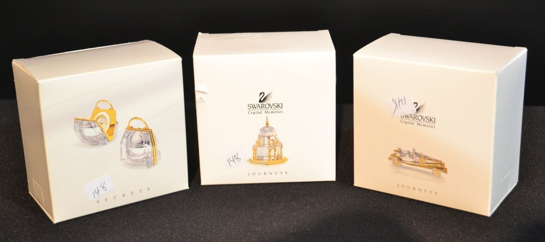 (3)pc's OF SWAROVSKI - CLOCK , LIMOSINE: & CATHEDRAL