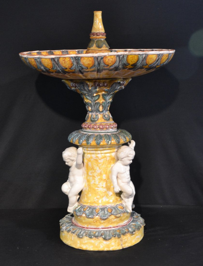 PORTUGESE POTTERY FOUNTAIN WITH PUTTIS: 23" x 36" OVERALL