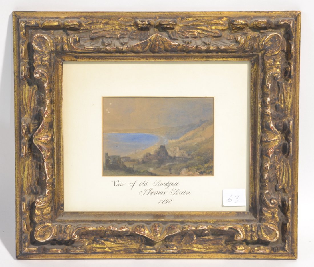 THOMAS GIRTIN "VIEW OF OLD LANDGATE" WATERCOLOR: 1792 - 6 1/2" x 4 3/4" , 16 3/4" x 14 1/2" OVERALL