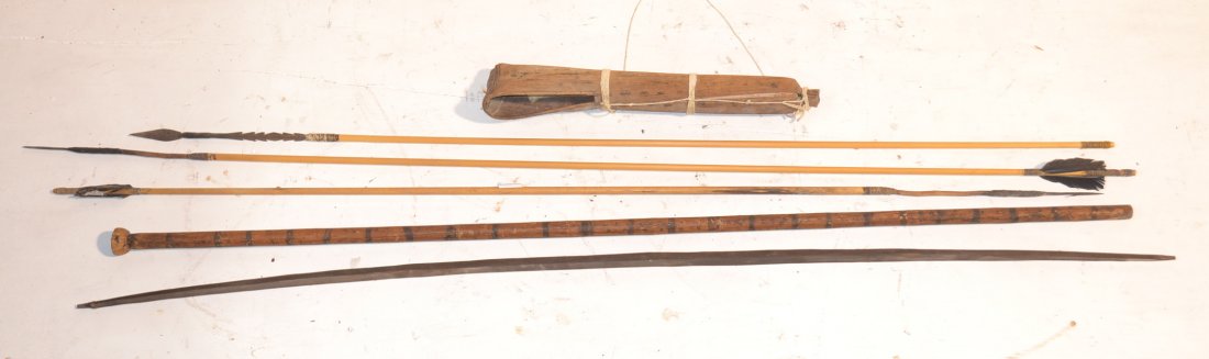 TRIBAL SET CONSISTING OF BLOW GUN , DARTS ,: BOW & ARROW