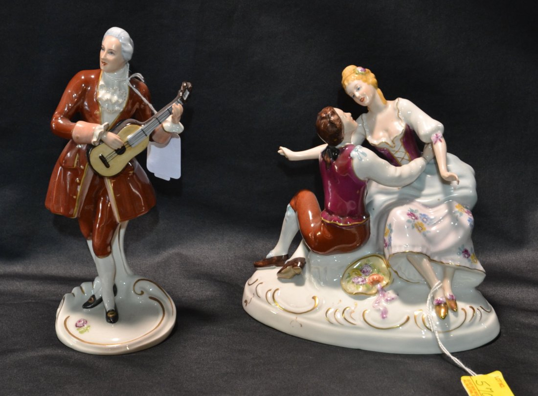 ROYAL DUX GUITAR PLAYER (9") & ROYAL DUX: COURTING COUPLE (SOME LACE LOSS) 7 3/4" x 4 3/4" x 7"