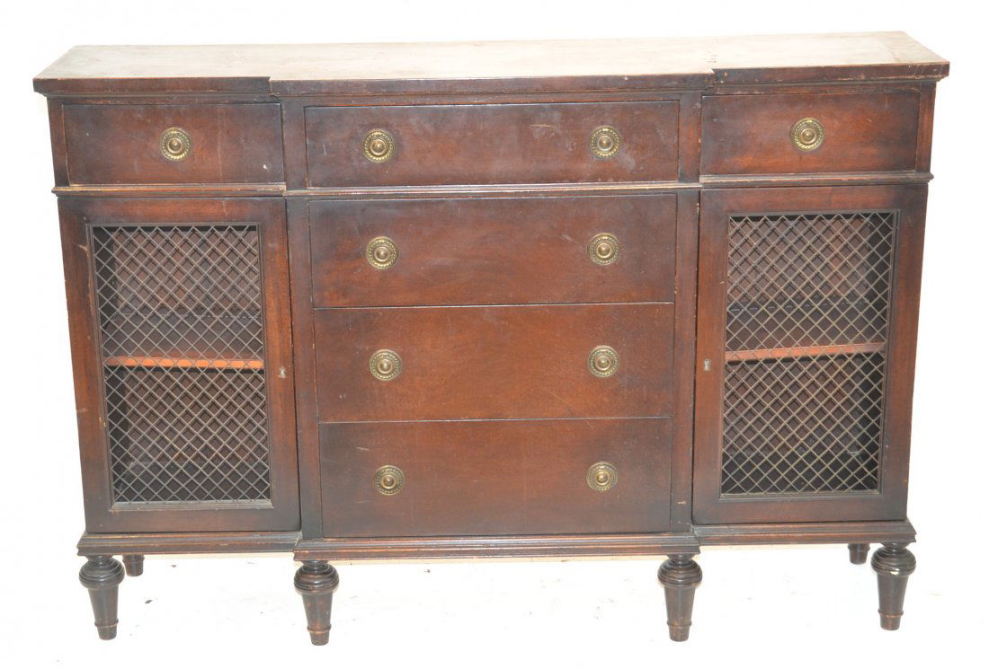 MAHOGANY CREDENZA WITH MESH DOORS