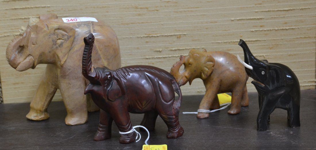 (4) ASSORTED ELEPHANTS INCLUDING SOAPSTONE