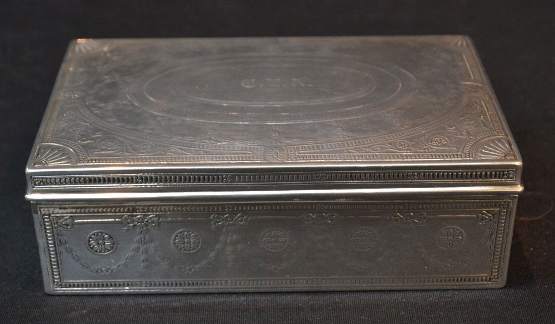ENGRAVED TIFFANY & Co. STERLING SILVER BOX WITH: WOOD LINING - 6" x 4" x 2"