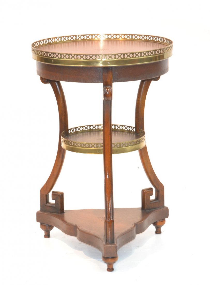 3-TIER DESIGNER LEATHER TOP TABLE WITH BRASS: GALLERY - 18 1/2" x 28"