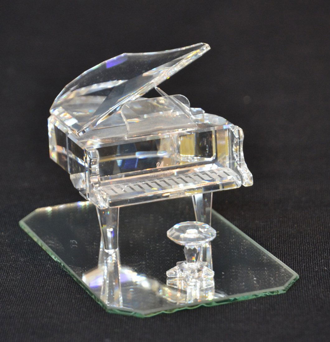 SWAROVSKI PIANO WITH STOOL & MIRROR: 2 1/2" x 2 1/2"