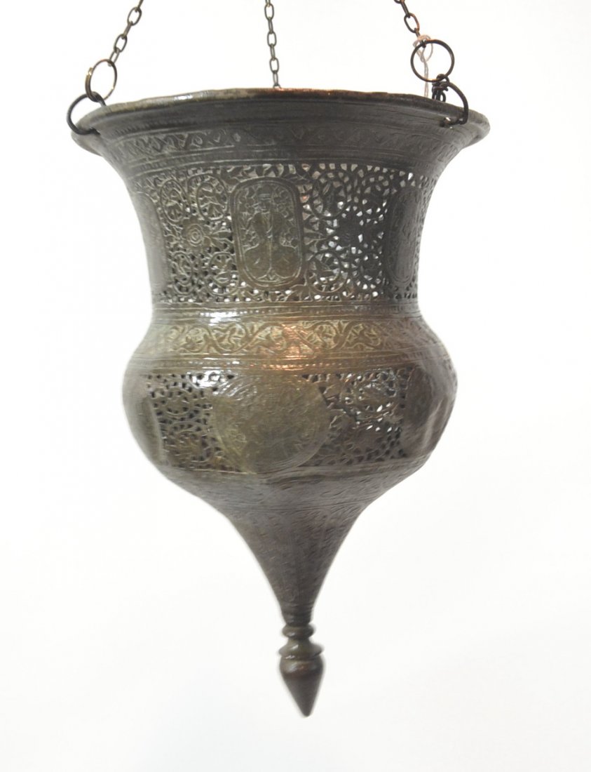 ANTIQUE RETICULATED MIDDLE EASTERN PLANT HOLDER: WITH FIGURES