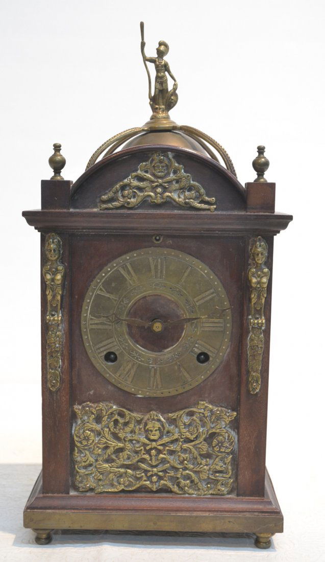 MAHOGANY NEW HAVEN MANTLE CLOCK WITH BRONZE: MOUNTS - 7 1/2" x 5" x 15 1/2"